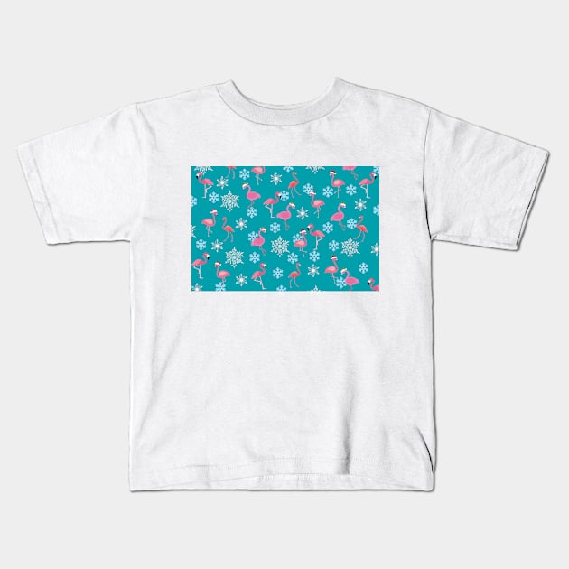 christmas with flamingo Kids T-Shirt by Aekasit weawdee